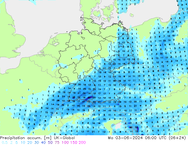 Precipitation accum. UK-Global pon. 03.06.2024 06 UTC