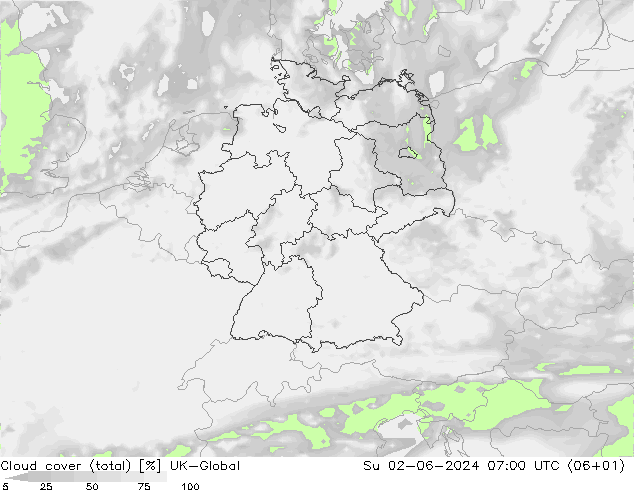 Wolken (gesamt) UK-Global So 02.06.2024 07 UTC