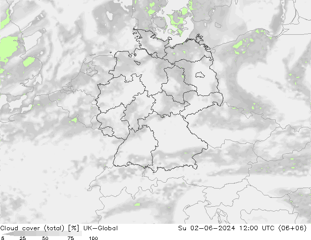 Nubes (total) UK-Global dom 02.06.2024 12 UTC