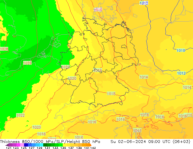 Thck 850-1000 hPa UK-Global dom 02.06.2024 09 UTC