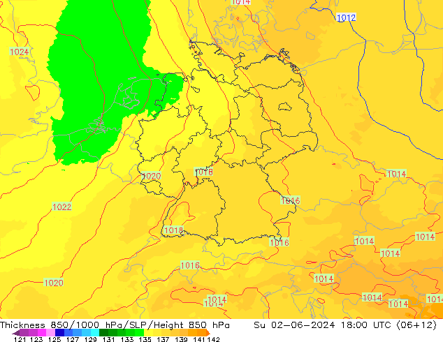 Schichtdicke 850-1000 hPa UK-Global So 02.06.2024 18 UTC