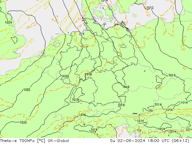 Theta-e 700hPa UK-Global So 02.06.2024 18 UTC