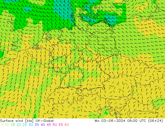 Surface wind UK-Global Po 03.06.2024 06 UTC