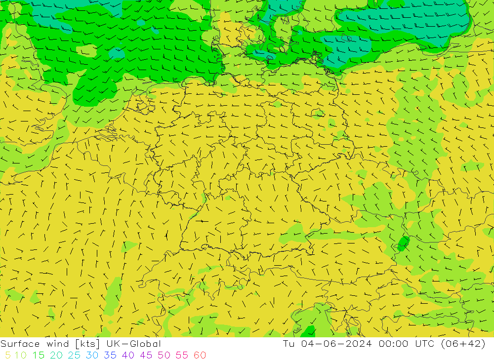 Vento 10 m UK-Global mar 04.06.2024 00 UTC