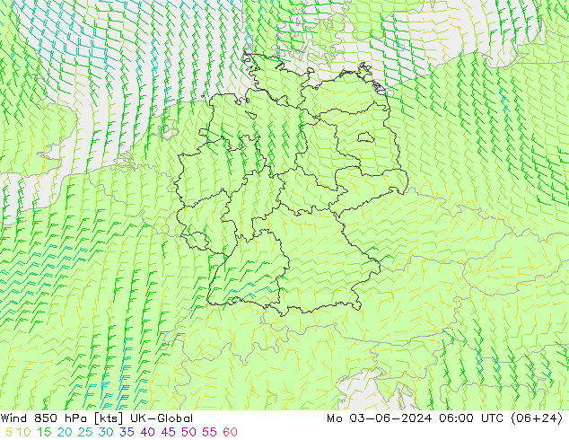 wiatr 850 hPa UK-Global pon. 03.06.2024 06 UTC