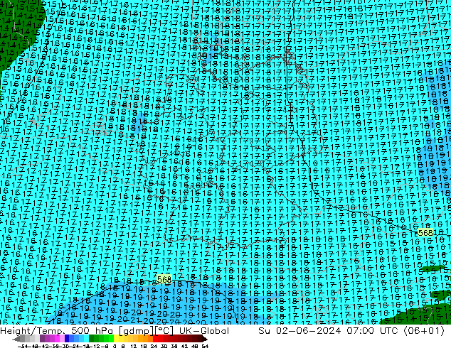 Yükseklik/Sıc. 500 hPa UK-Global Paz 02.06.2024 07 UTC