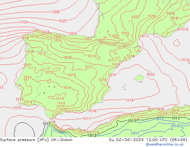 Luchtdruk (Grond) UK-Global zo 02.06.2024 12 UTC