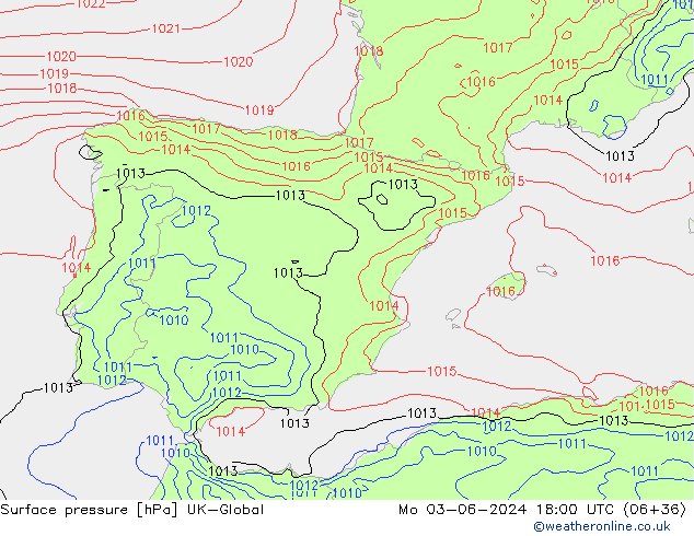 Presión superficial UK-Global lun 03.06.2024 18 UTC