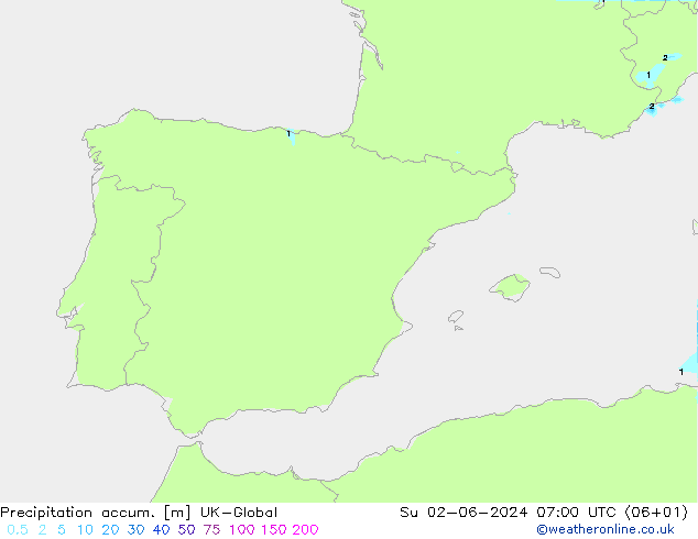 Precipitation accum. UK-Global Вс 02.06.2024 07 UTC