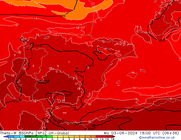 Theta-W 850hPa UK-Global lun 03.06.2024 18 UTC