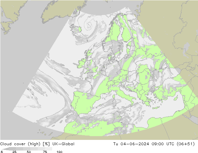 Cloud cover (high) UK-Global Tu 04.06.2024 09 UTC
