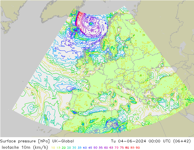 Isotachs (kph) UK-Global mar 04.06.2024 00 UTC