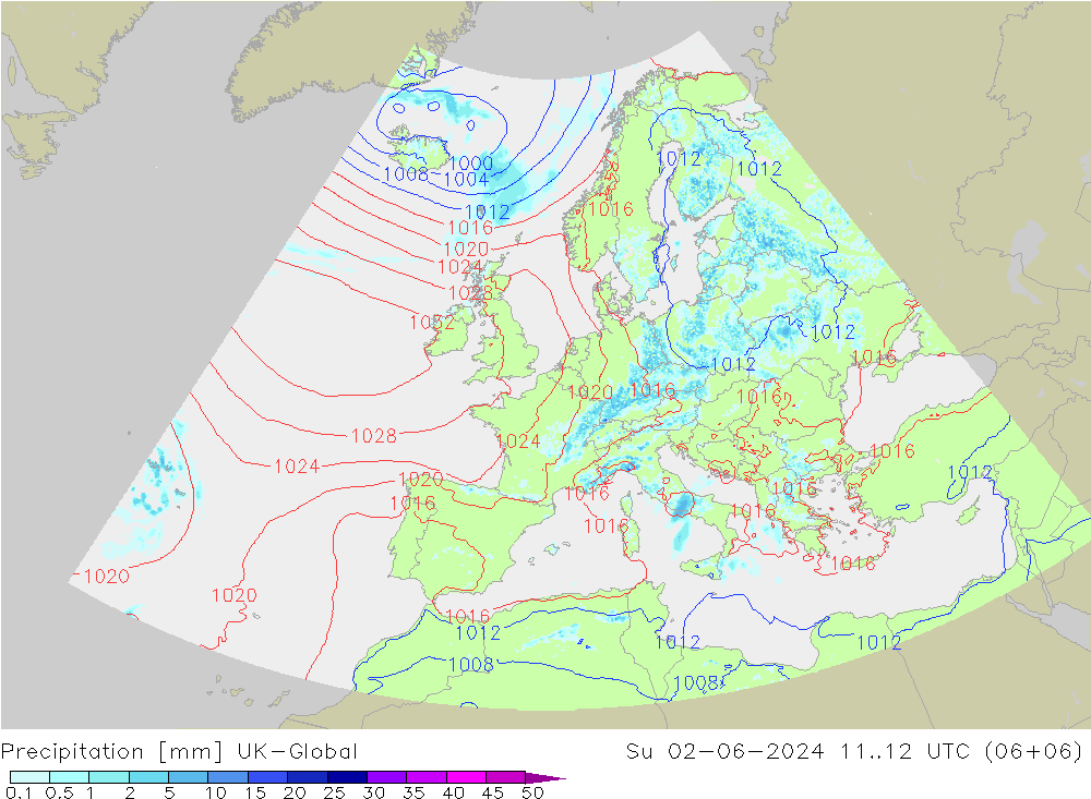 Precipitazione UK-Global dom 02.06.2024 12 UTC