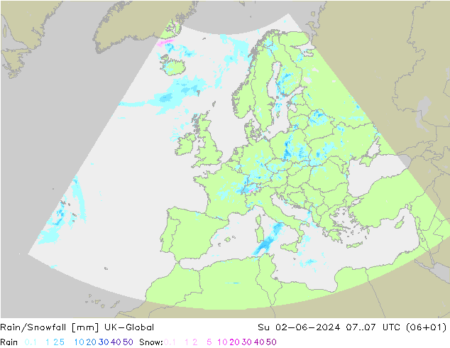 Rain/Snowfall UK-Global Paz 02.06.2024 07 UTC