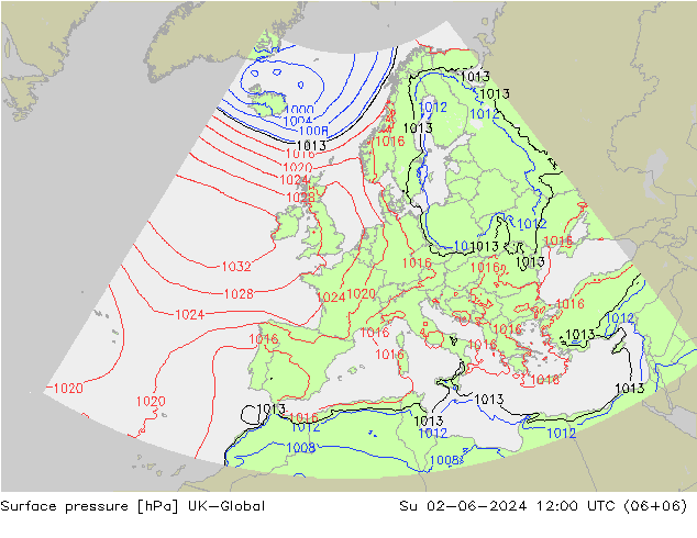 Surface pressure UK-Global Su 02.06.2024 12 UTC