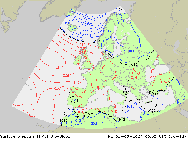 Surface pressure UK-Global Mo 03.06.2024 00 UTC