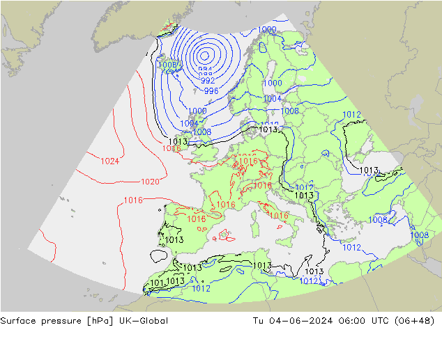 Presión superficial UK-Global mar 04.06.2024 06 UTC