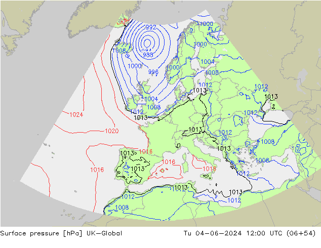 Surface pressure UK-Global Tu 04.06.2024 12 UTC