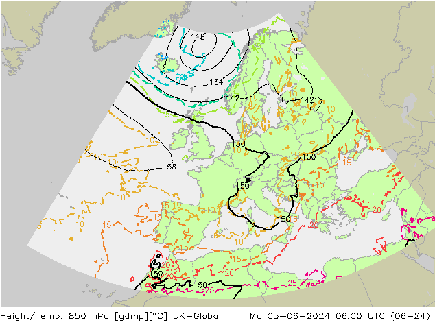Height/Temp. 850 гПа UK-Global пн 03.06.2024 06 UTC
