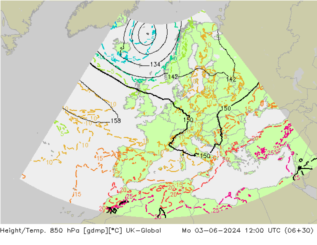 Height/Temp. 850 hPa UK-Global pon. 03.06.2024 12 UTC