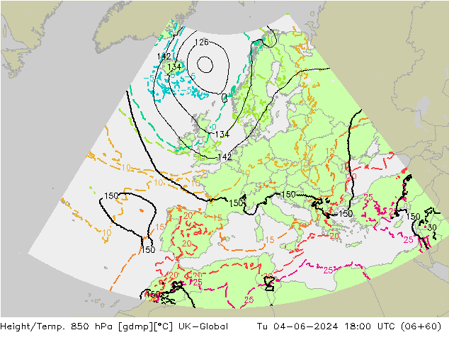 Hoogte/Temp. 850 hPa UK-Global di 04.06.2024 18 UTC