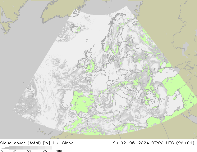 Nubes (total) UK-Global dom 02.06.2024 07 UTC