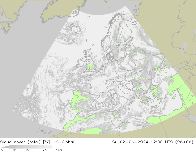 Nubes (total) UK-Global dom 02.06.2024 12 UTC