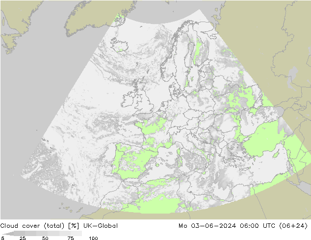 Cloud cover (total) UK-Global Po 03.06.2024 06 UTC