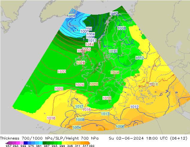 Thck 700-1000 hPa UK-Global  02.06.2024 18 UTC