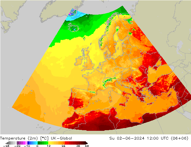 Temperatura (2m) UK-Global dom 02.06.2024 12 UTC