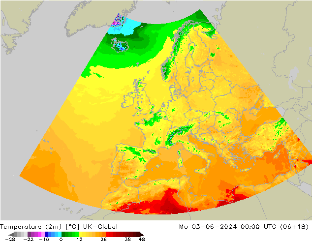 Sıcaklık Haritası (2m) UK-Global Pzt 03.06.2024 00 UTC