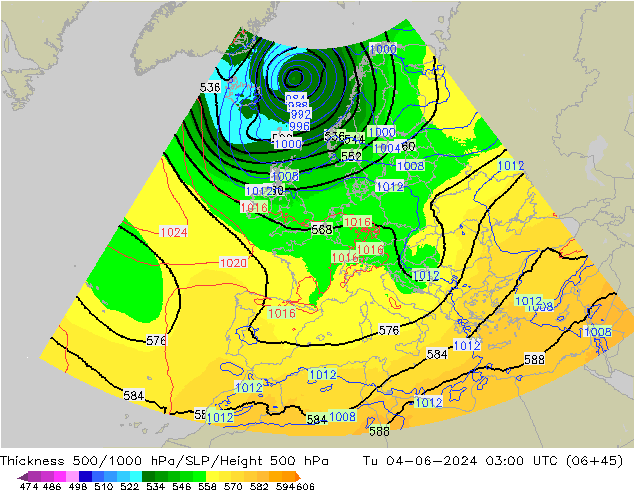 Schichtdicke 500-1000 hPa UK-Global Di 04.06.2024 03 UTC