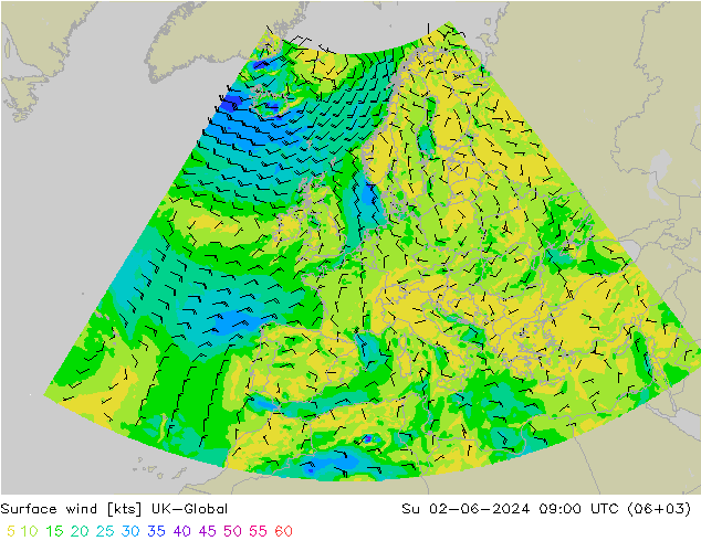 Surface wind UK-Global Su 02.06.2024 09 UTC