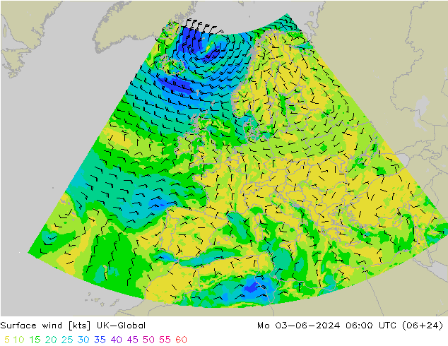 Rüzgar 10 m UK-Global Pzt 03.06.2024 06 UTC