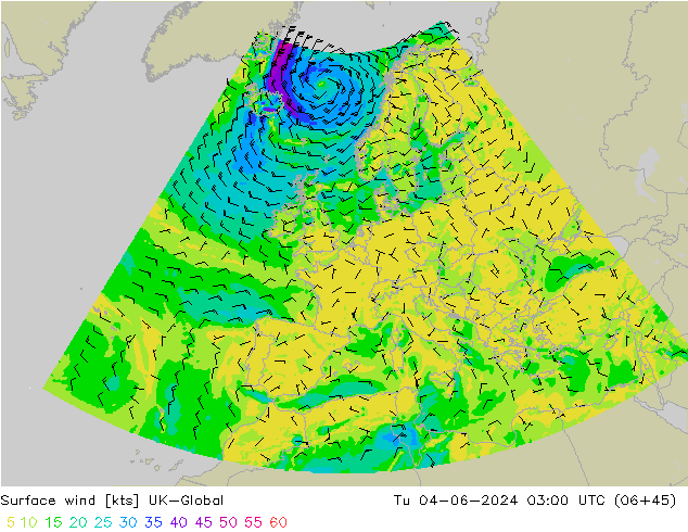 Wind 10 m UK-Global di 04.06.2024 03 UTC