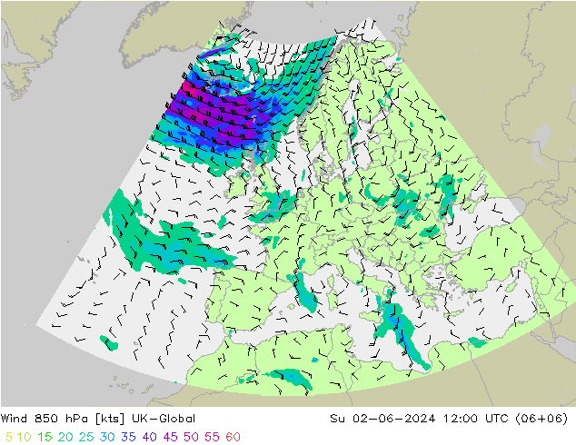 风 850 hPa UK-Global 星期日 02.06.2024 12 UTC