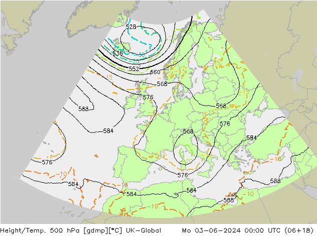 Yükseklik/Sıc. 500 hPa UK-Global Pzt 03.06.2024 00 UTC
