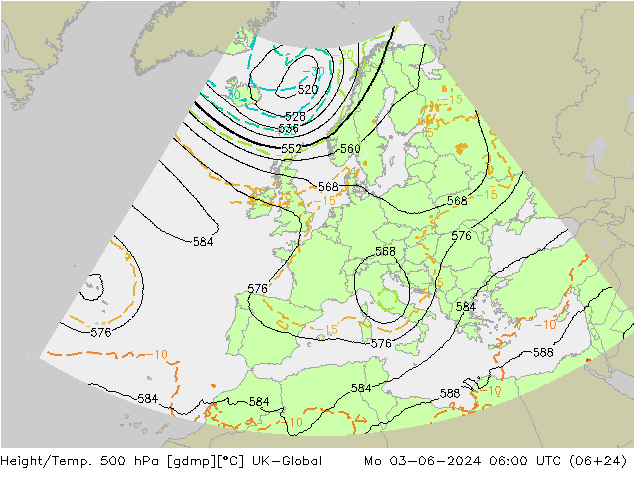 Height/Temp. 500 hPa UK-Global pon. 03.06.2024 06 UTC
