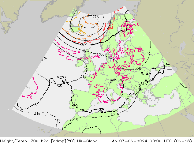 Yükseklik/Sıc. 700 hPa UK-Global Pzt 03.06.2024 00 UTC