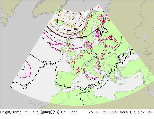 Height/Temp. 700 гПа UK-Global пн 03.06.2024 06 UTC