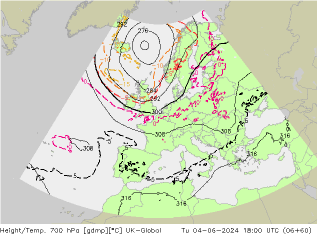 Hoogte/Temp. 700 hPa UK-Global di 04.06.2024 18 UTC