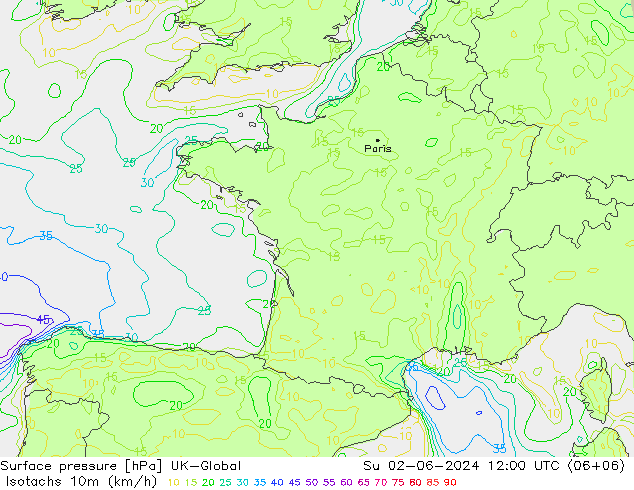 Izotacha (km/godz) UK-Global nie. 02.06.2024 12 UTC