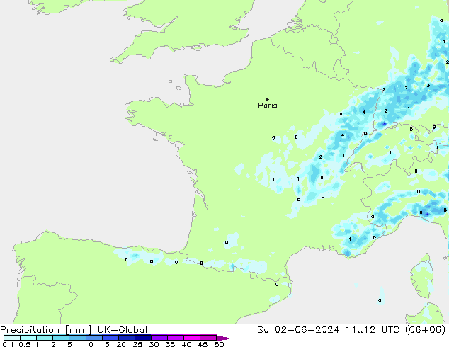 Précipitation UK-Global dim 02.06.2024 12 UTC
