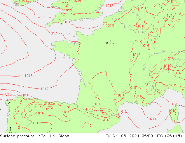 Presión superficial UK-Global mar 04.06.2024 06 UTC