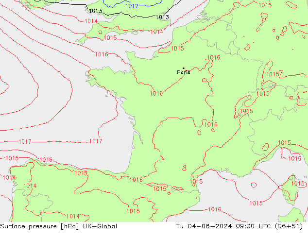 приземное давление UK-Global вт 04.06.2024 09 UTC