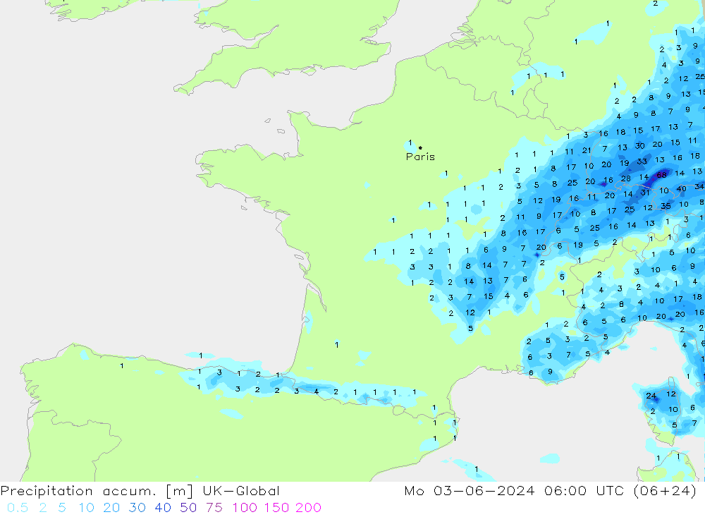 Precipitation accum. UK-Global пн 03.06.2024 06 UTC