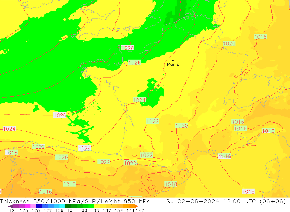 Thck 850-1000 hPa UK-Global Ne 02.06.2024 12 UTC