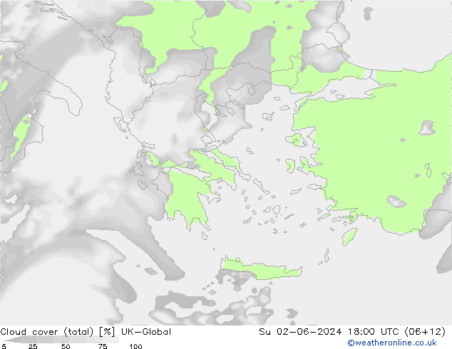 Cloud cover (total) UK-Global Su 02.06.2024 18 UTC