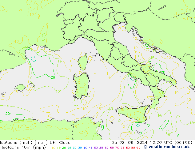 Isotachs (mph) UK-Global dom 02.06.2024 12 UTC