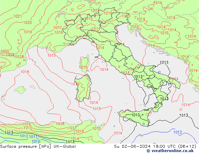 Pressione al suolo UK-Global dom 02.06.2024 18 UTC